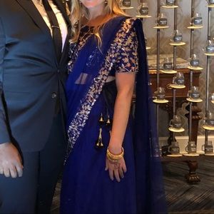 Blue and gold lehenga